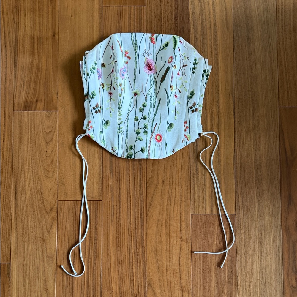 Floral Patterned Corset Top with Strings